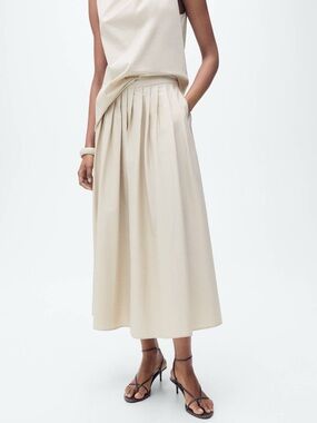 Mango Poplin Midi Skirt in Ecru